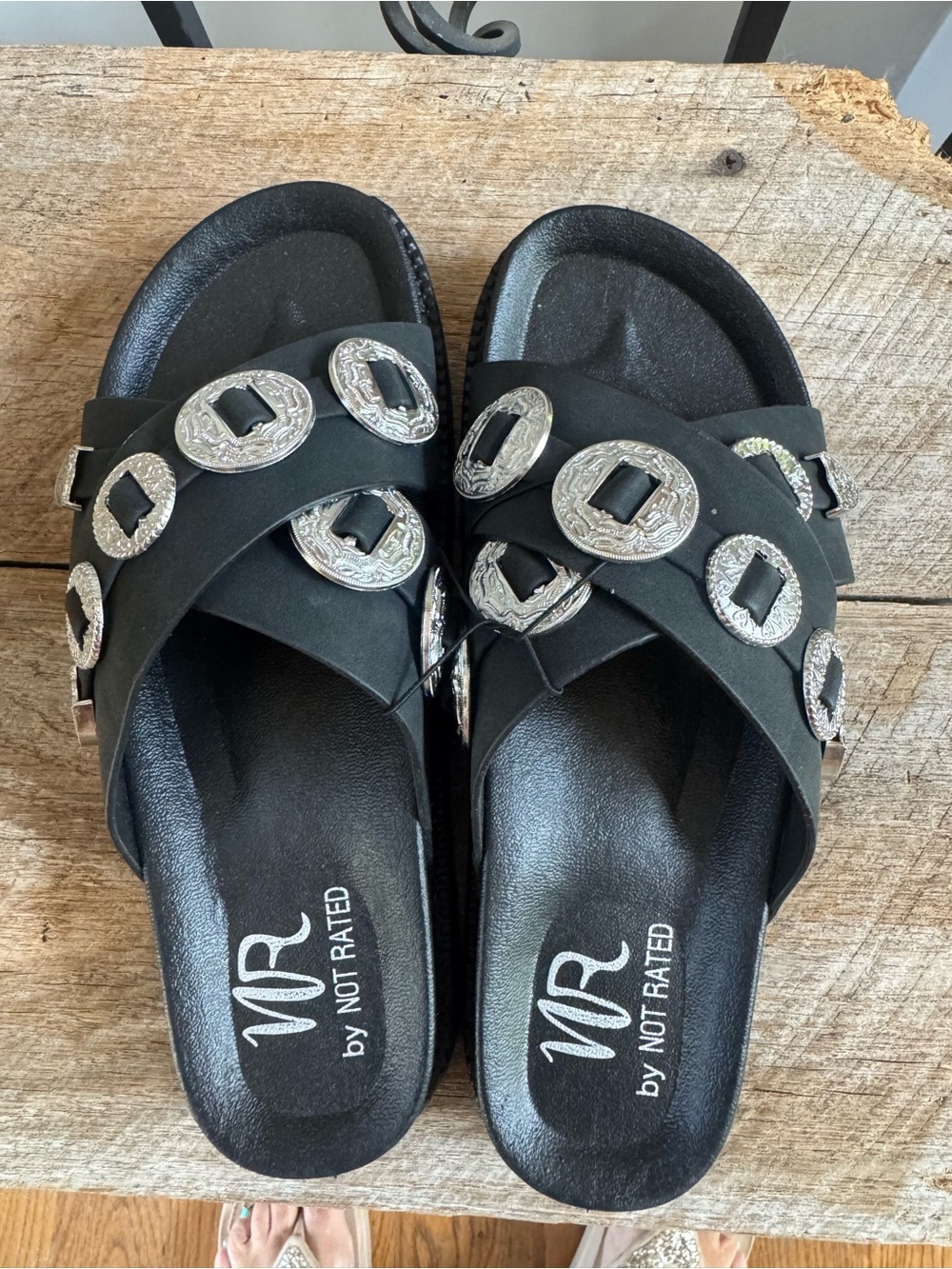 Not Rated Black Concho Slide Sandals - Picture 3 of 5